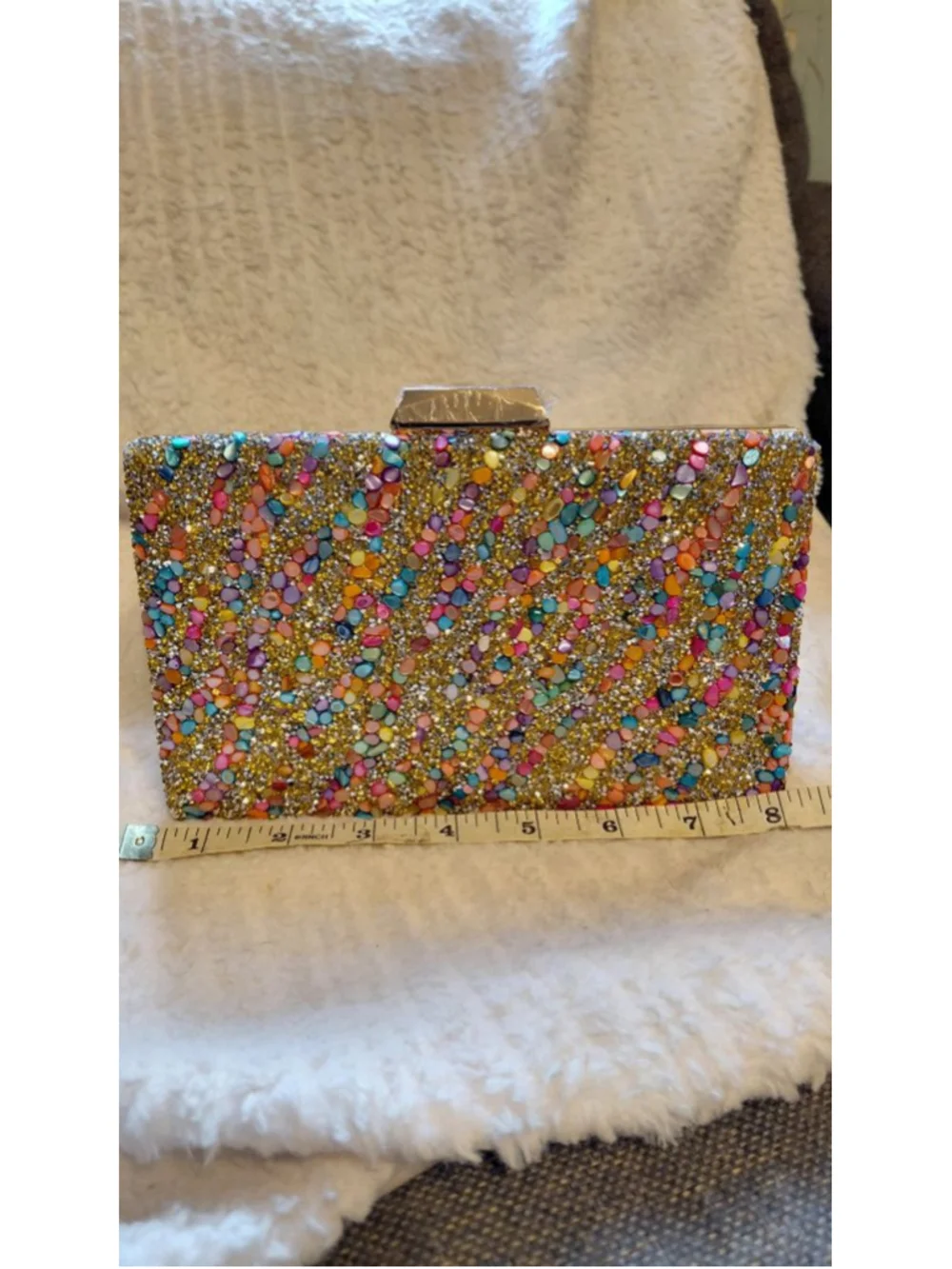 Women's One Size Gold Multicolor Embellished Clutch rhinestones rainbow nwt